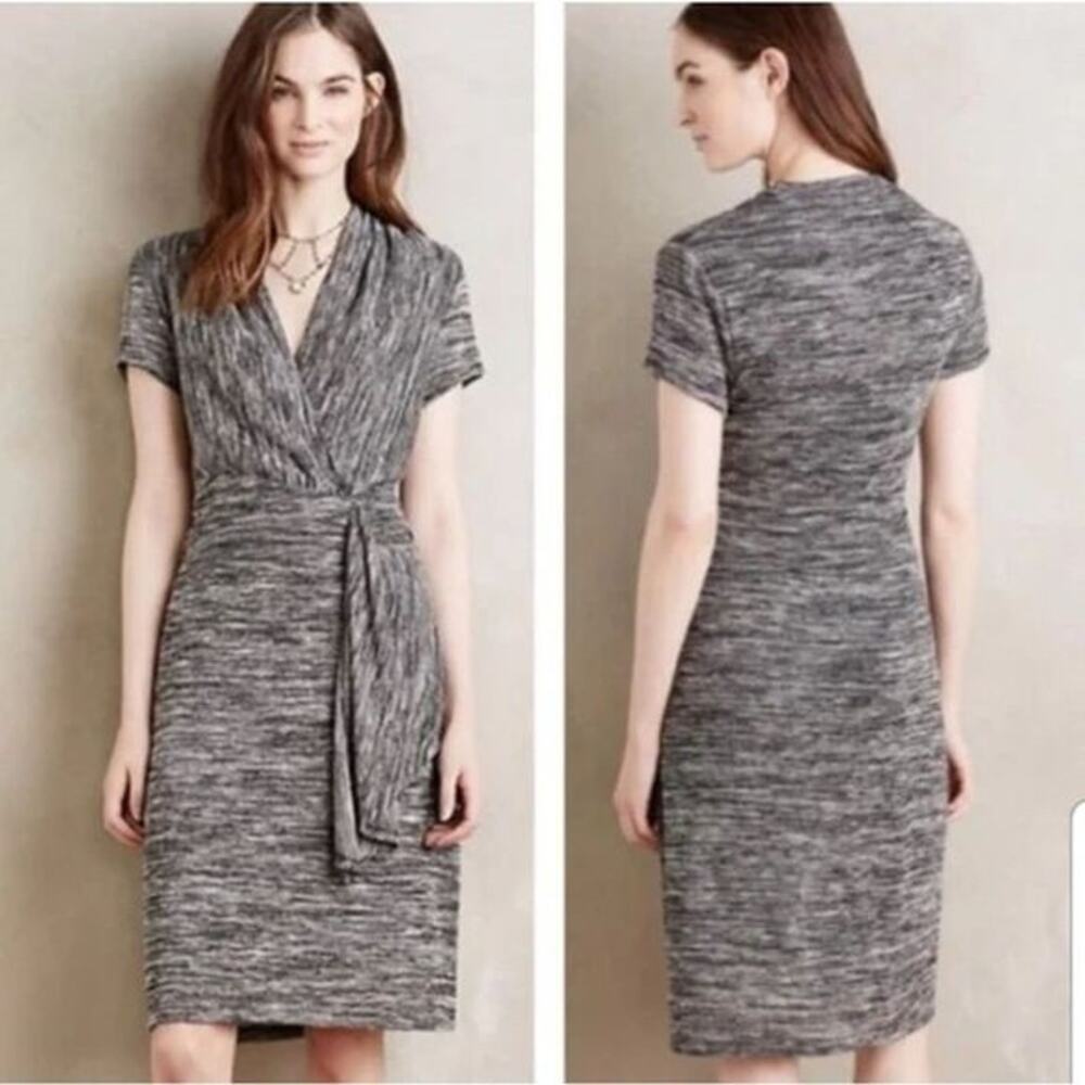 Maeve Women's Gray Cinched Surplice Faux Wrap Dress Size Small Knee Length